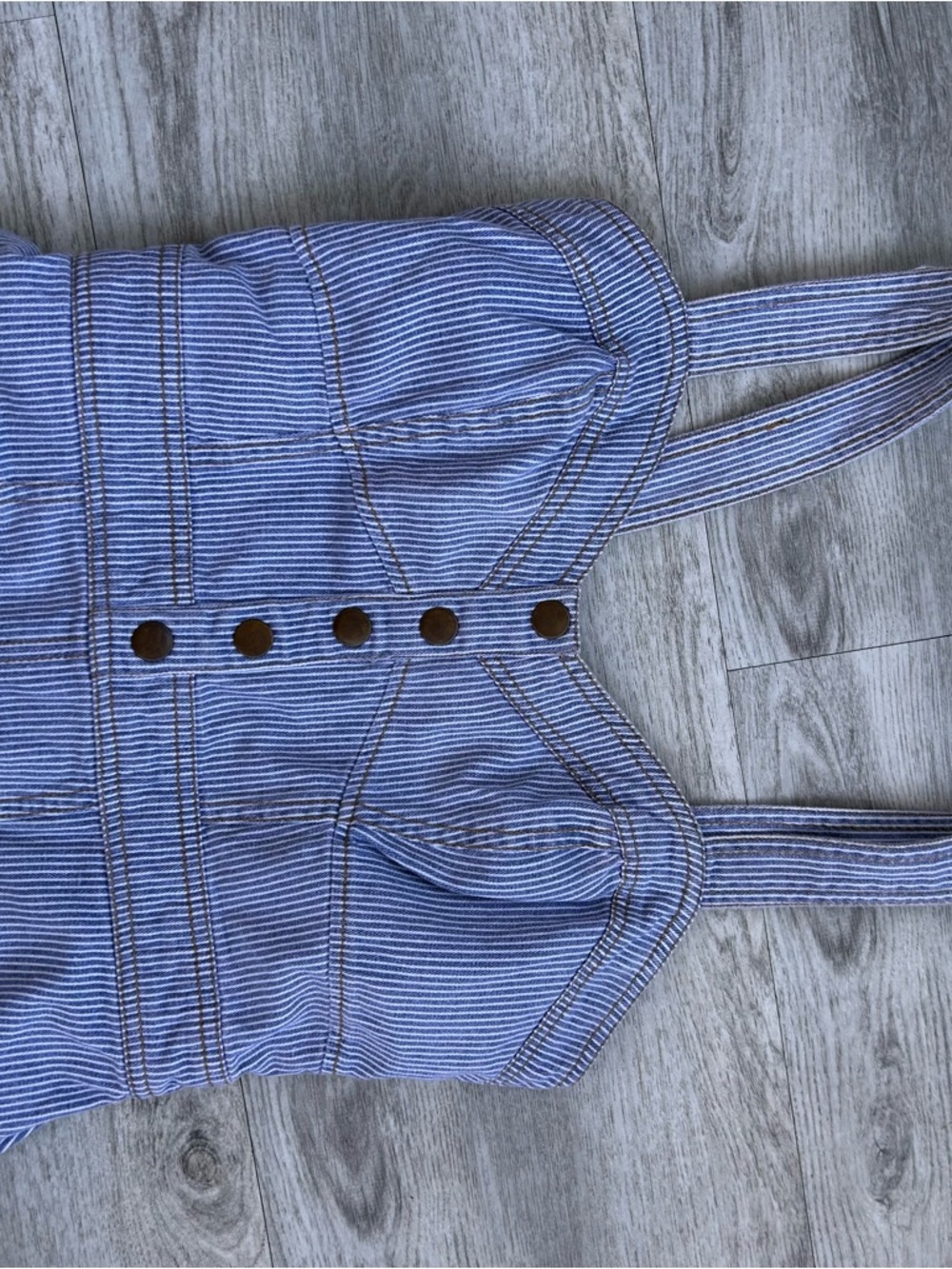Japna Pinstriped Denim dress Womens Size S Blue Cottagecore Picnic Spring - Picture 2 of 8